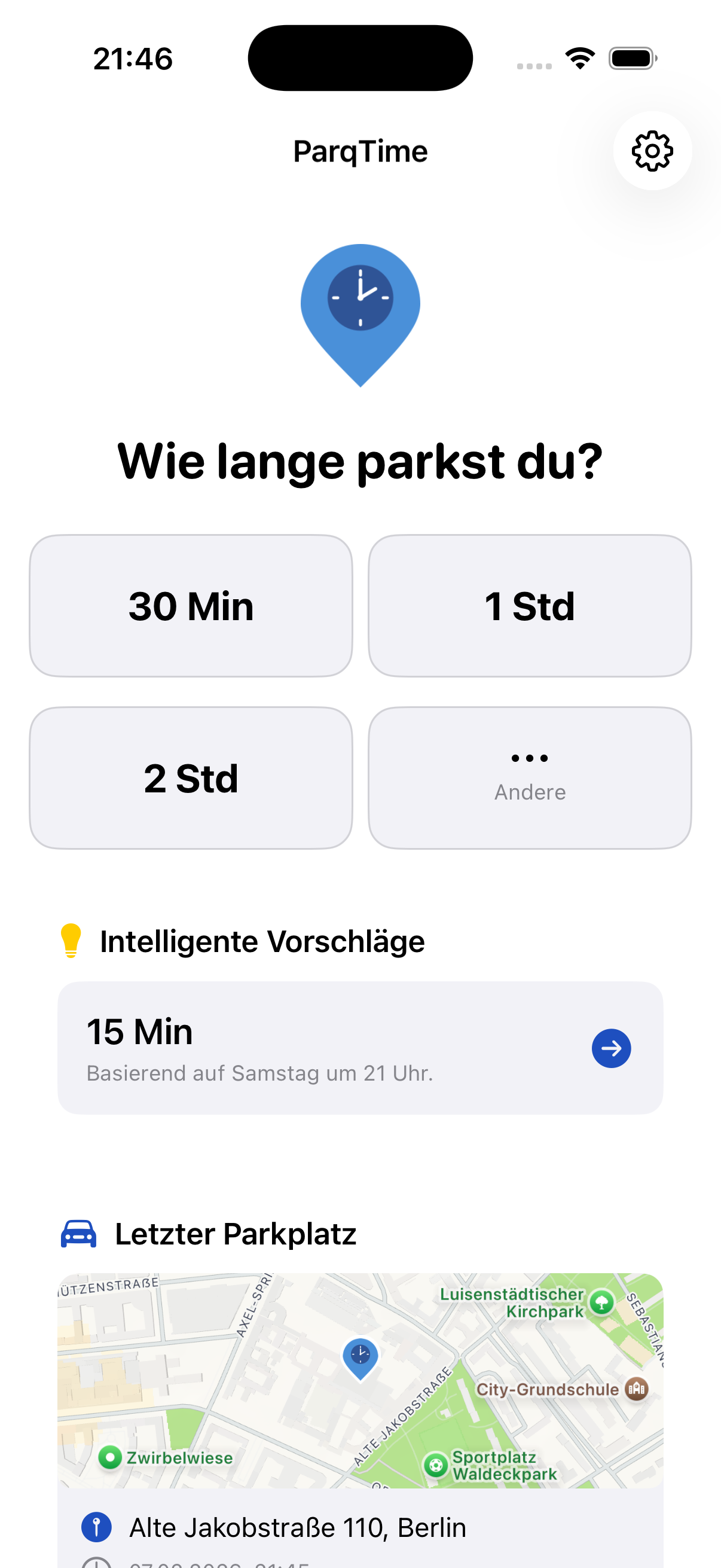 ParqTime iPhone Startscreen